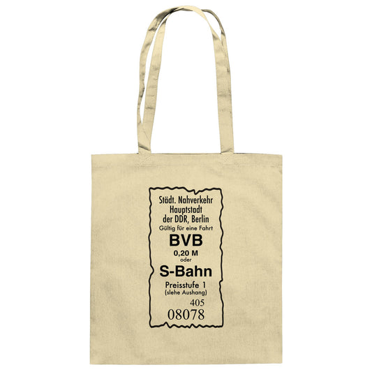DDR Ostalgie Baumwolltasche • BVB BERLIN NAHVERKEHR, 20 PFENNIG (ORIGINAL FAHRSCHEIN 1989)