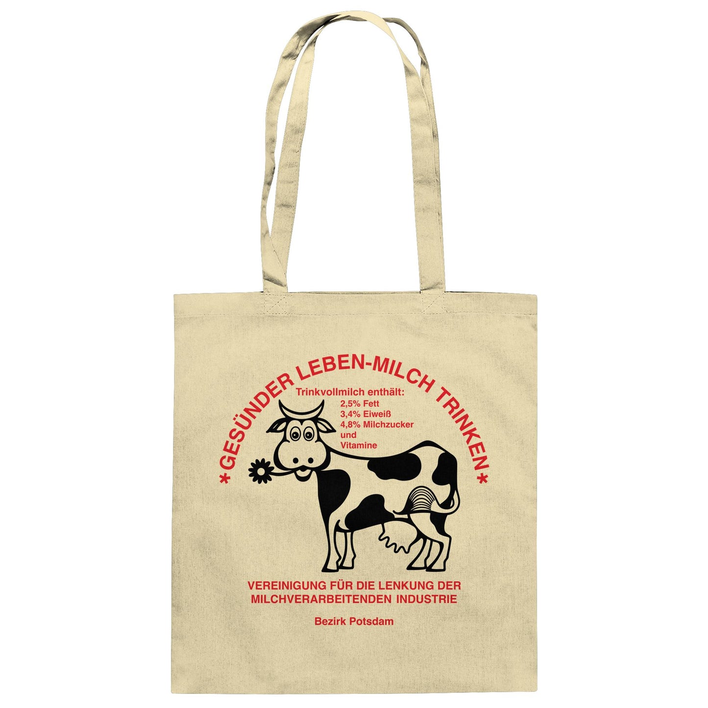 DDR Ostalgie Baumwolltasche • GESÜNDER LEBEN - MILCH TRINKEN, POTSDAM
