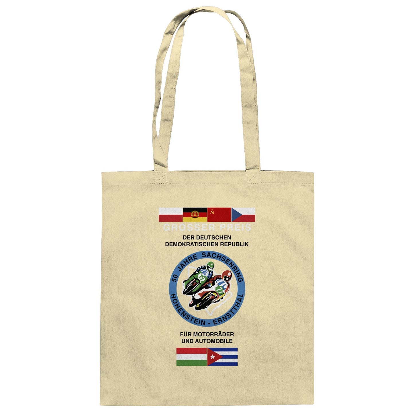 DDR Ostalgie Baumwolltasche • 50 JAHRE SACHSENRING - GROSSER PREIS DER DDR 1977