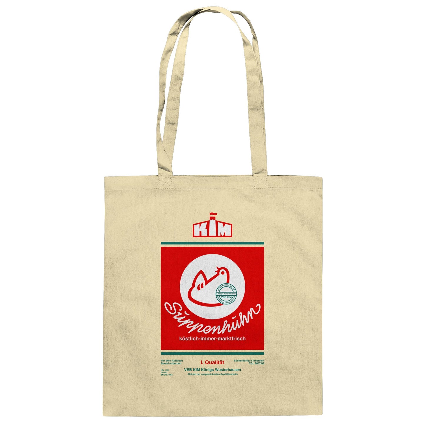DDR Ostalgie Baumwolltasche • SUPPENHUHN - VEB KIM KÖNIGS WUSTERHAUSEN