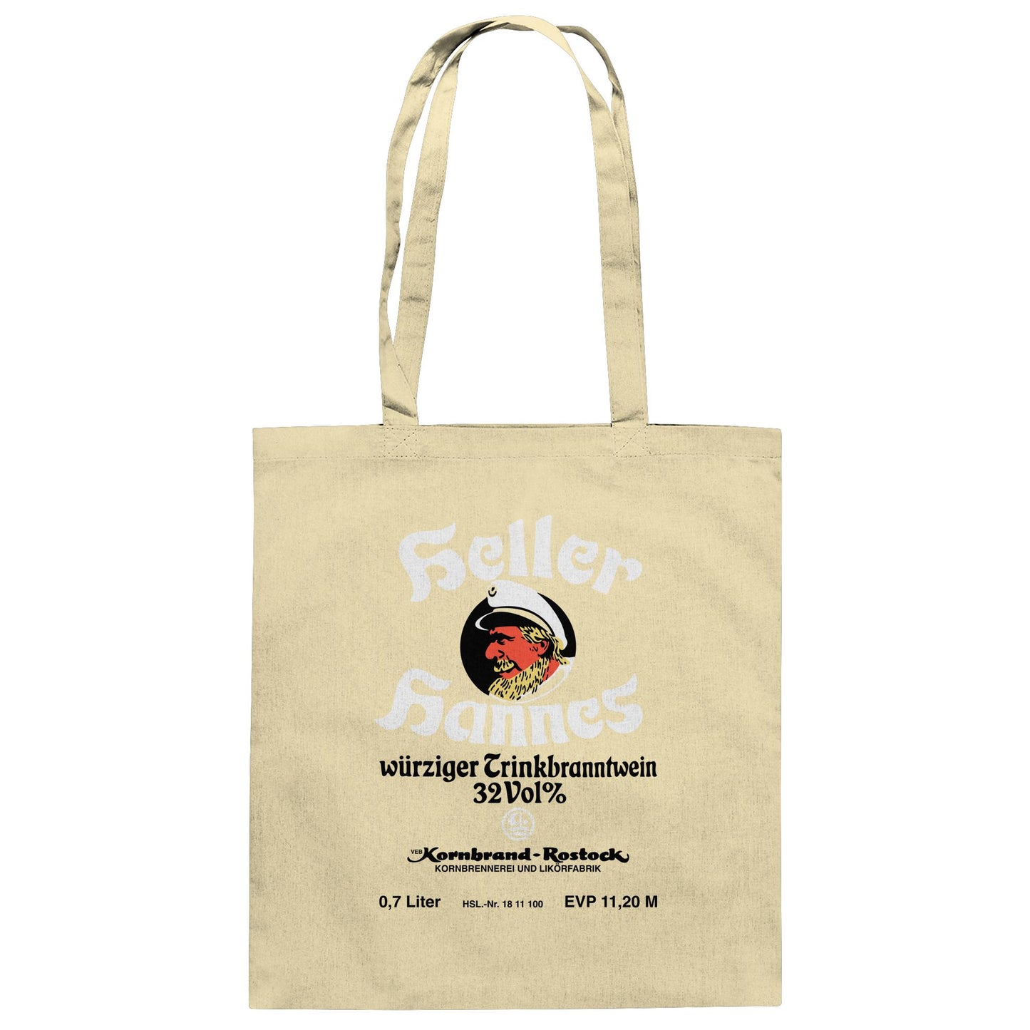 DDR Ostalgie Baumwolltasche • HELLER HANNES - TRINKBRANNTWEIN - VEB KORNBRANDT ROSTOCK