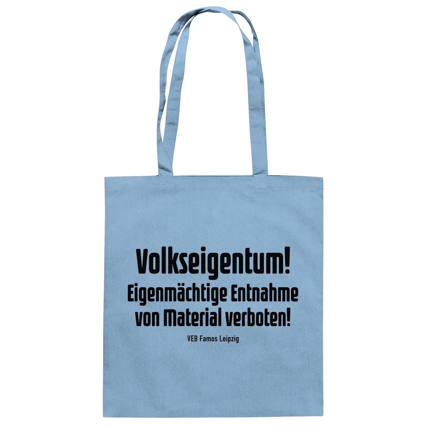 DDR Ostalgie Baumwolltasche • VOLKSEIGENTUM! (HINWEIS-SCHILD VEB FAMOS LEIPZIG)