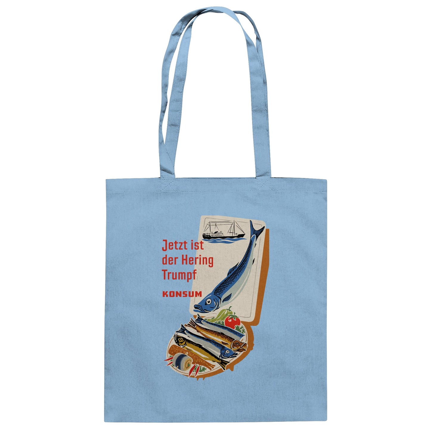 DDR Ostalgie Baumwolltasche • JETZT IST DER HERING TRUMPF (ORIGINAL KONSUM-PLAKAT)
