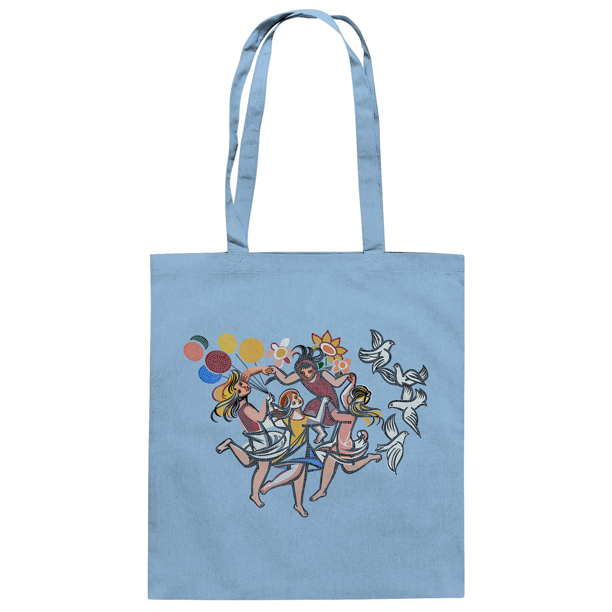 DDR Ostalgie Baumwolltasche • WALTER WOMACKA - TANZENDE MÄDCHEN MIT FRIEDENSTAUBEN (MOSAIK HAUS DES LEHRERS, 1964)