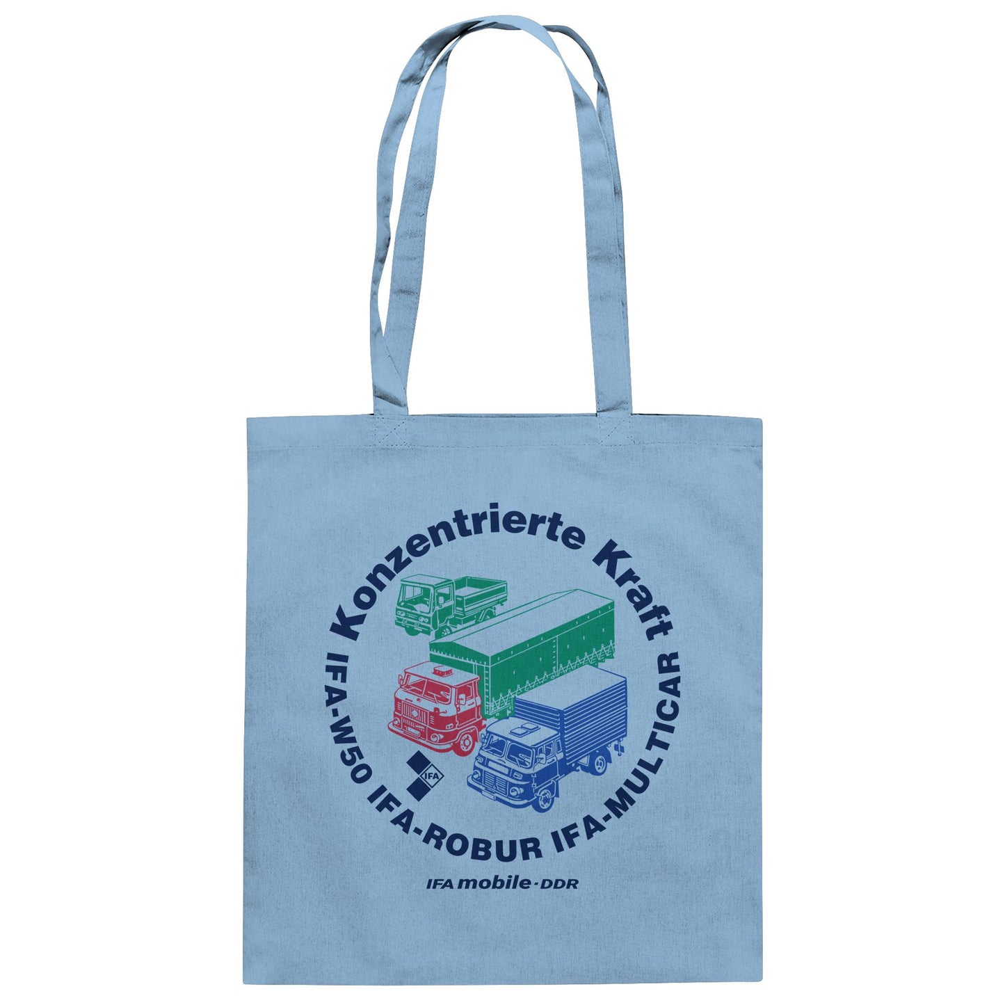 DDR Ostalgie Baumwolltasche • IFA KONZENTRIERTE KRAFT - W50, ROBUR, MULTICAR (ORIGINAL WIMPELMOTIV)