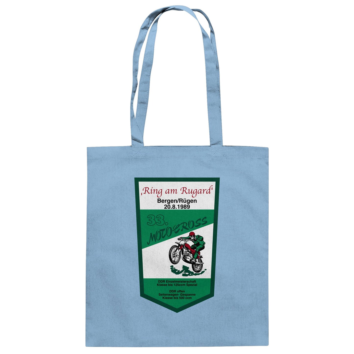 DDR Ostalgie Baumwolltasche • RING AM RUGARD, RÜGEN 33. MOTO-CROSS-RENNEN 1989 (ORIGINAL-WIMPEL)