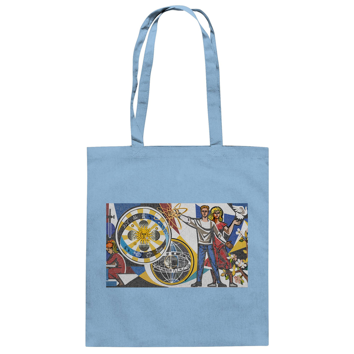 DDR Ostalgie Baumwolltasche • WALTER WOMACKA - JUNGES PAAR MIT FRIEDENSTAUBE (MOSAIK HAUS DES LEHRERS, 1964)