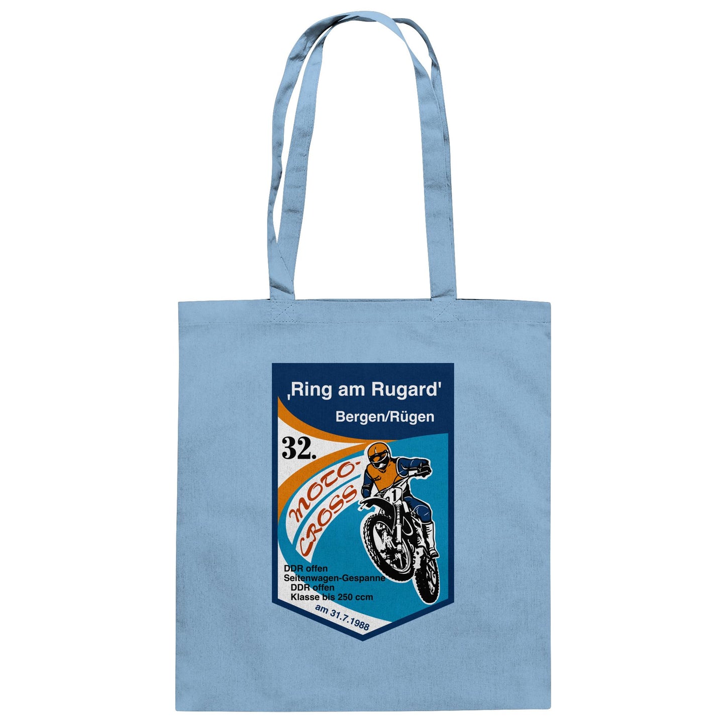 DDR Ostalgie Baumwolltasche • RING AM RUGARD, RÜGEN 32. MOTO-CROSS-RENNEN 1988 (ORIGINAL-WIMPEL)