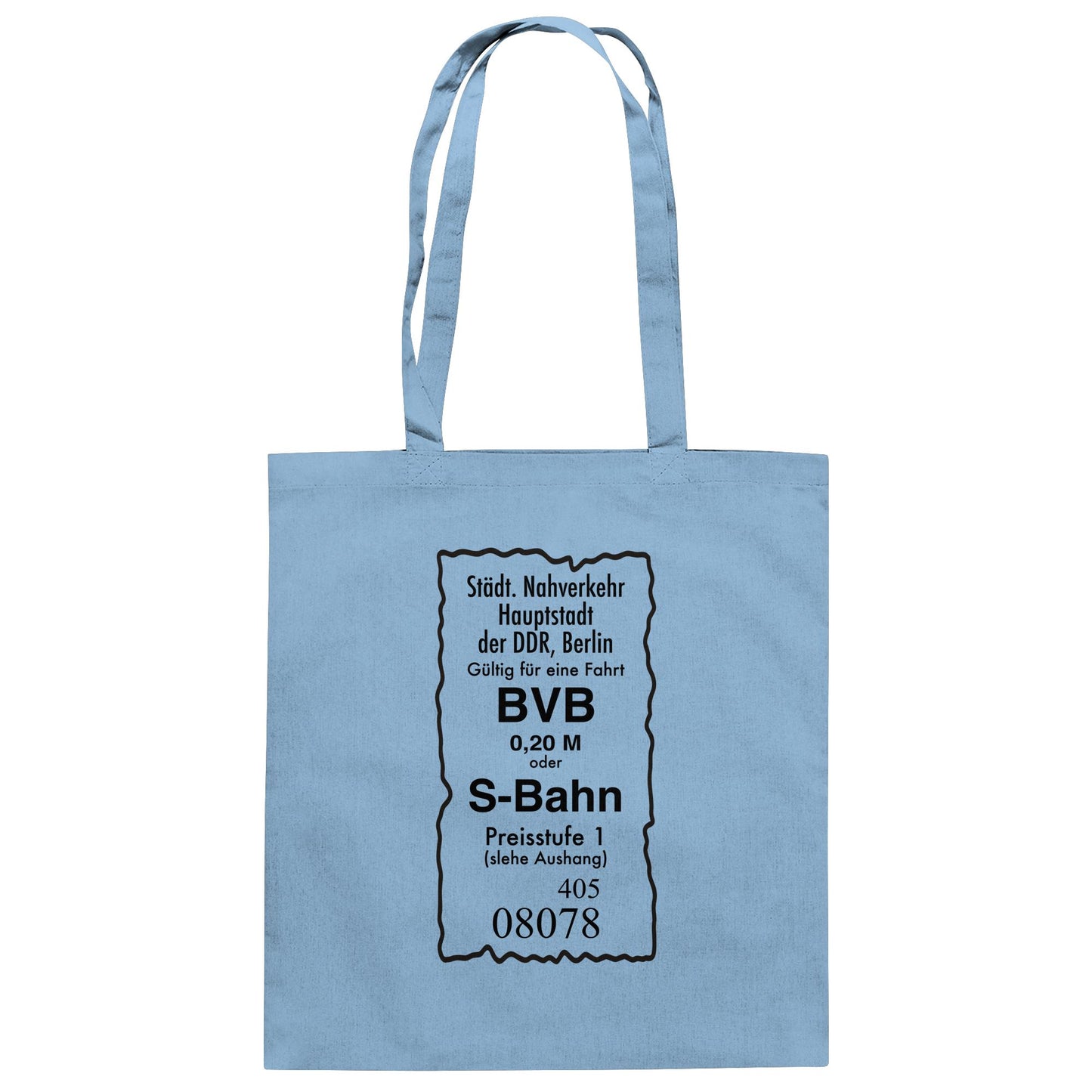 DDR Ostalgie Baumwolltasche • BVB BERLIN NAHVERKEHR, 20 PFENNIG (ORIGINAL FAHRSCHEIN 1989)