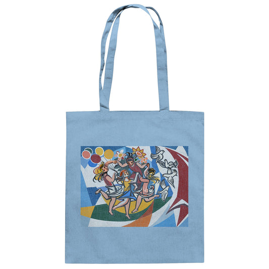 DDR Ostalgie Baumwolltasche • WALTER WOMACKA - TANZENDE MÄDCHEN MIT FRIEDENSTAUBEN MIT MOSAIK-HINTERGRUND (HAUS DES LEHRERS, 1964)