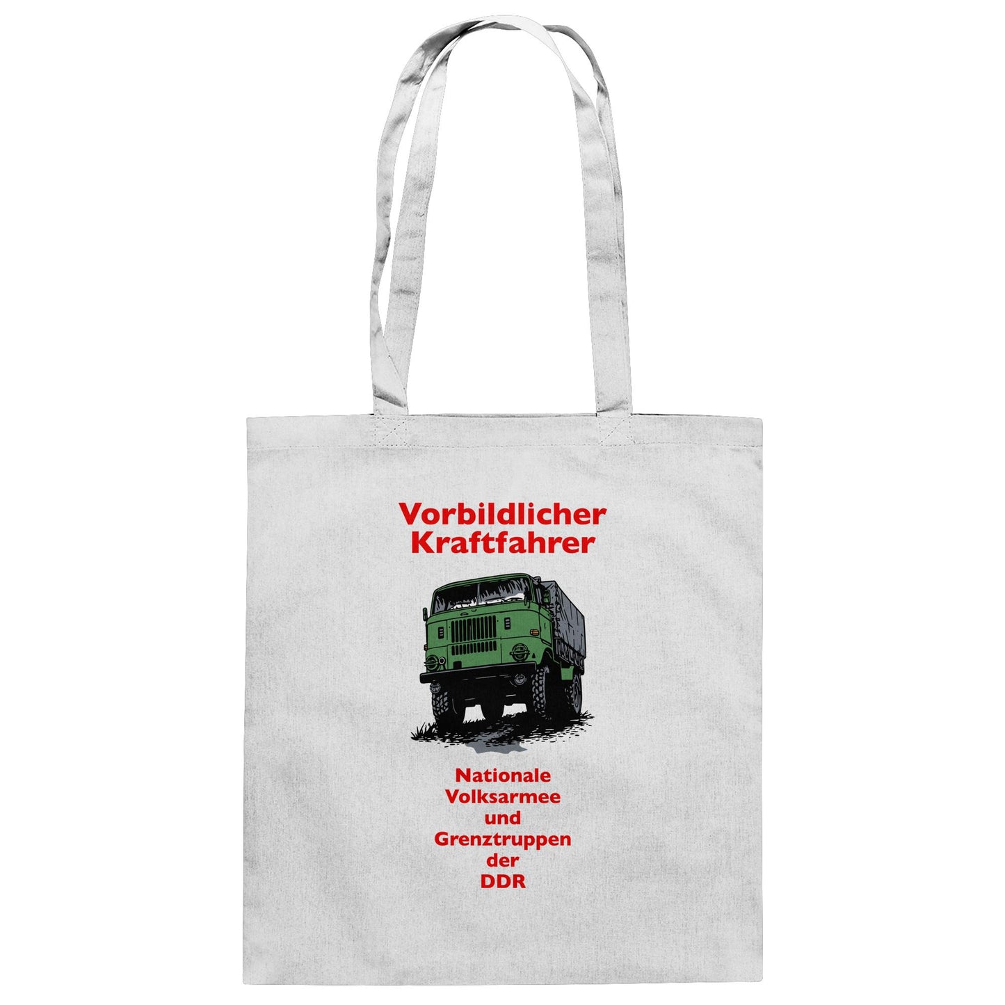 DDR Ostalgie Baumwolltasche • VORBILDLICHER KRAFTFAHRER, NVA (ORIGINAL WIMPELMOTIV)