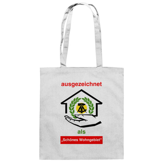 DDR Ostalgie Baumwolltasche • AUSZEICHNUNG SCHÖNES WOHNGEBIET (ORIGINAL SCHILD)