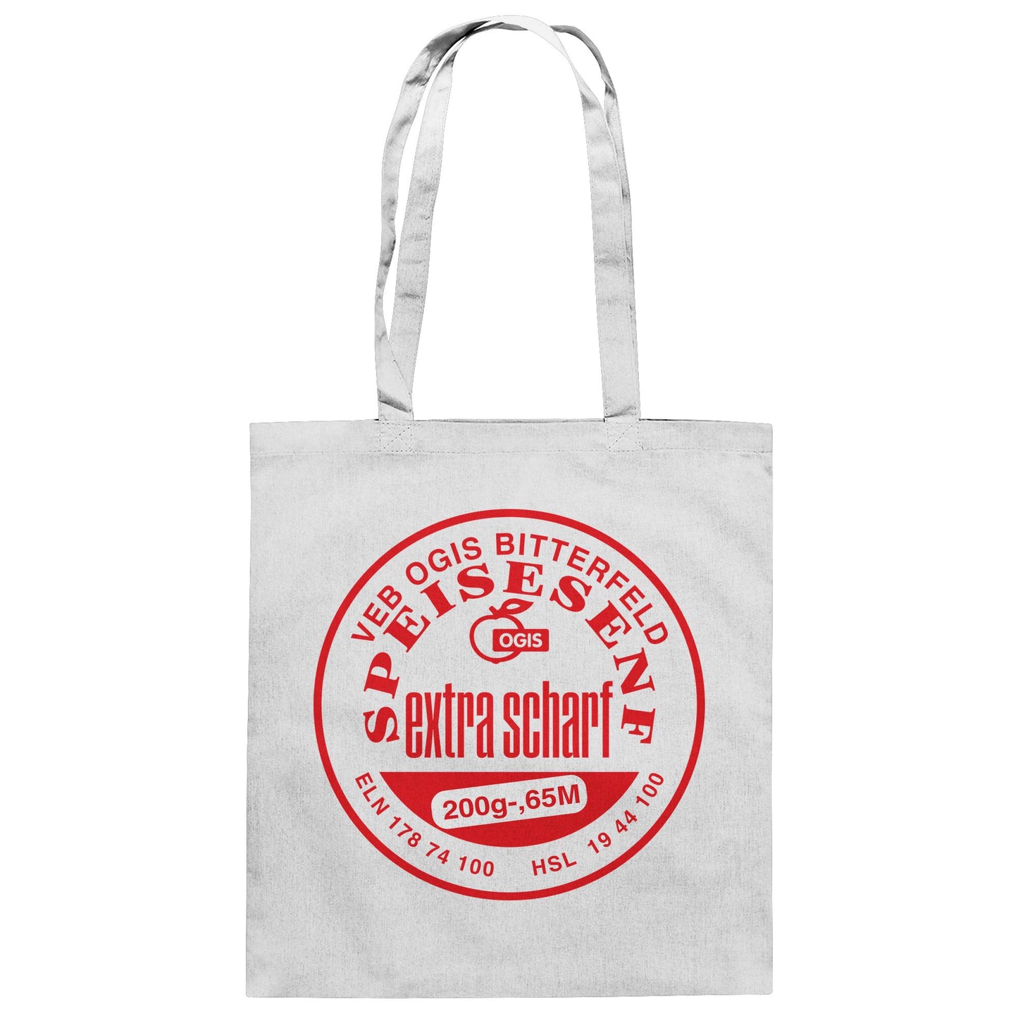 DDR Ostalgie Baumwolltasche • VEB OGIS BITTERFELD - SPEISESENF EXTRASCHARF