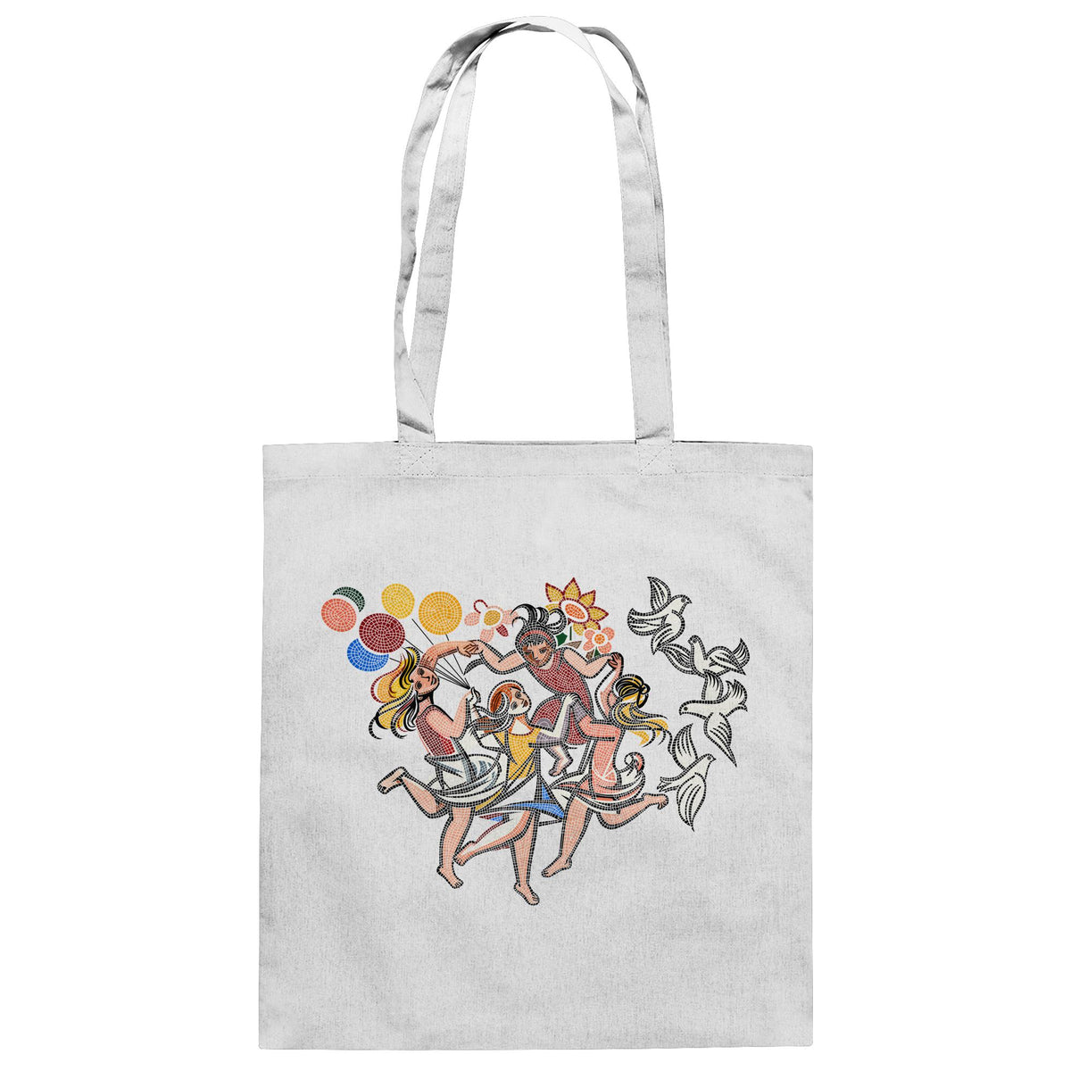 DDR Ostalgie Baumwolltasche • WALTER WOMACKA - TANZENDE MÄDCHEN MIT FRIEDENSTAUBEN (MOSAIK HAUS DES LEHRERS, 1964)