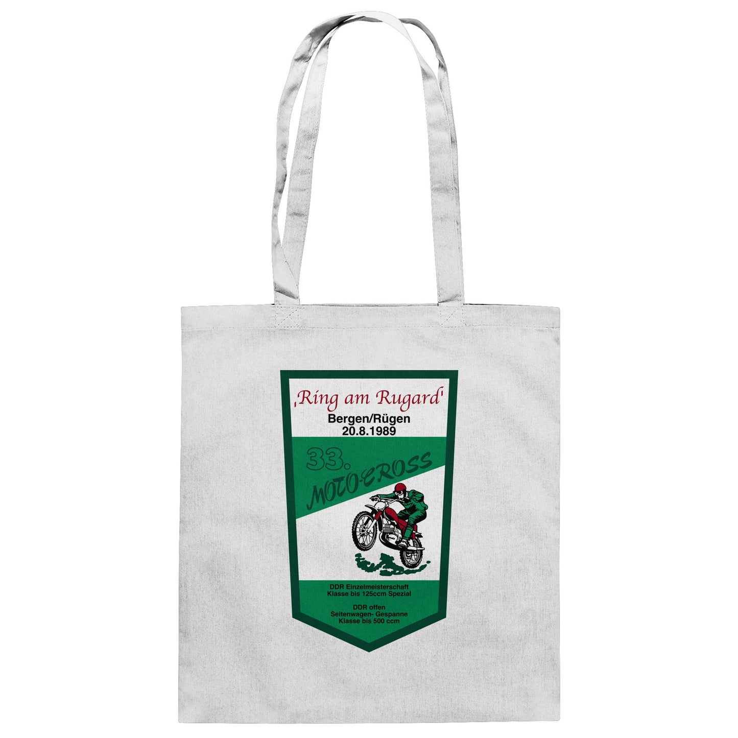 DDR Ostalgie Baumwolltasche • RING AM RUGARD, RÜGEN 33. MOTO-CROSS-RENNEN 1989 (ORIGINAL-WIMPEL)
