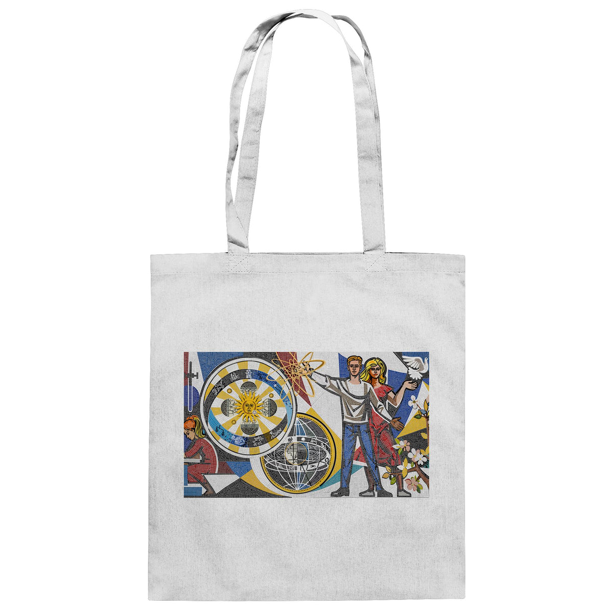 DDR Ostalgie Baumwolltasche • WALTER WOMACKA - JUNGES PAAR MIT FRIEDENSTAUBE (MOSAIK HAUS DES LEHRERS, 1964)