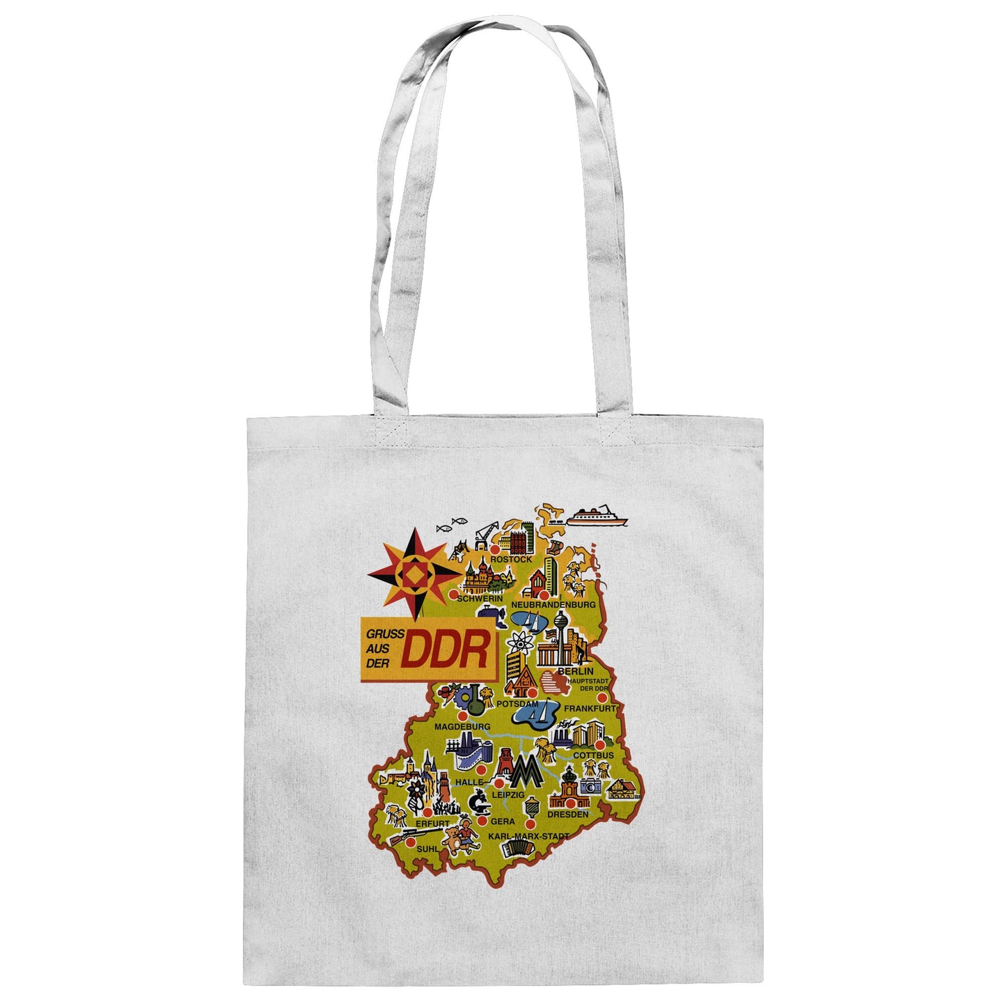 DDR Ostalgie Baumwolltasche • GRUSS AUS DER DDR (ORIGINAL POSTKARTE)