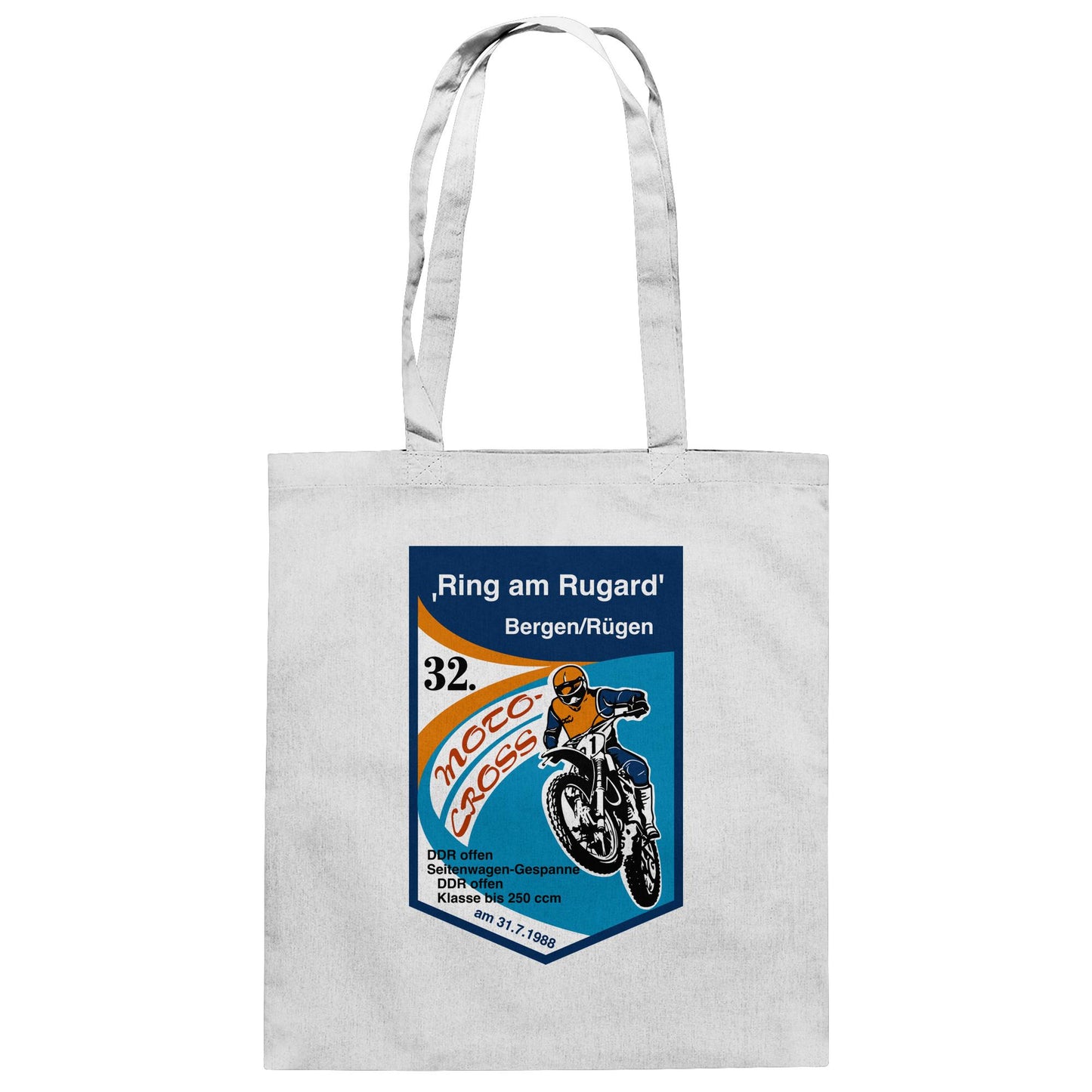 DDR Ostalgie Baumwolltasche • RING AM RUGARD, RÜGEN 32. MOTO-CROSS-RENNEN 1988 (ORIGINAL-WIMPEL)