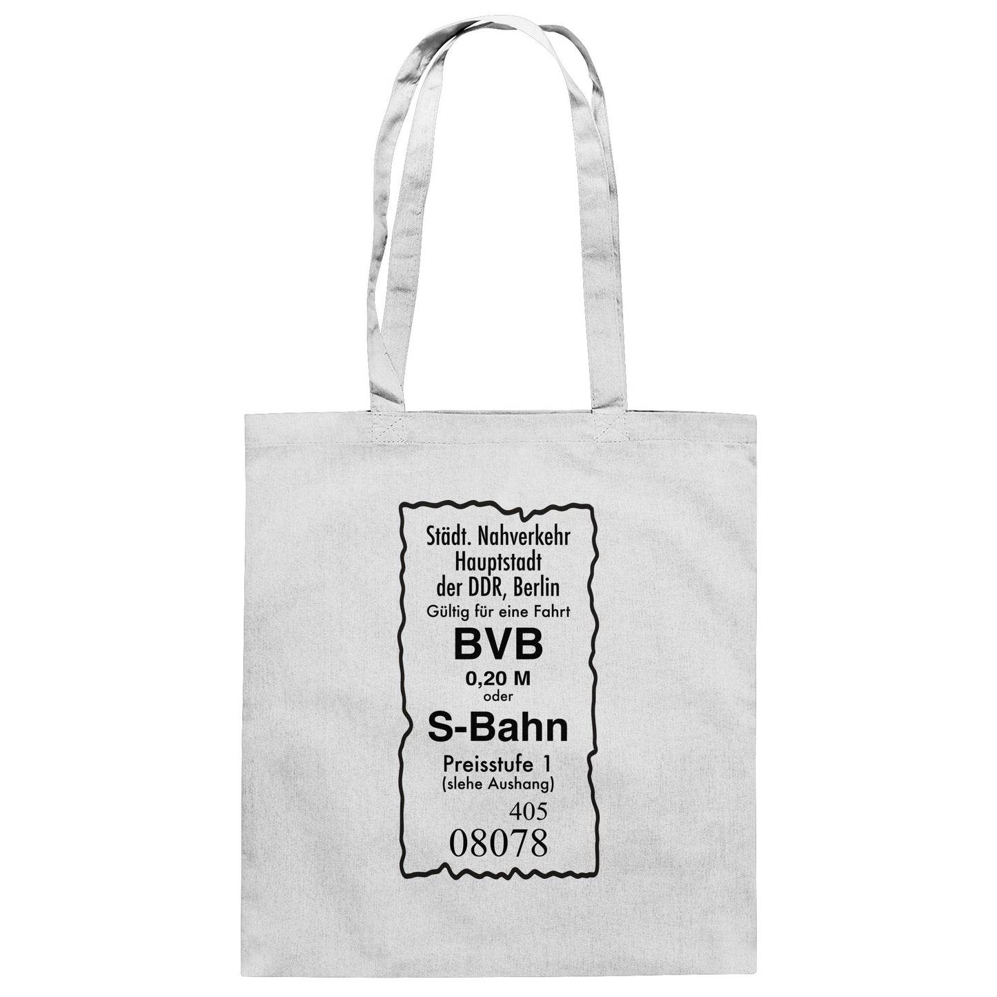 DDR Ostalgie Baumwolltasche • BVB BERLIN NAHVERKEHR, 20 PFENNIG (ORIGINAL FAHRSCHEIN 1989)