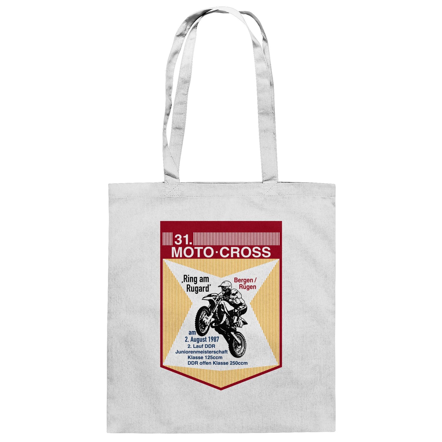 DDR Ostalgie Baumwolltasche • 31. MOTO-CROSS DDR-MEISTERSCHAFT - 1987 BERGEN RÜGEN (ORIGINALWIMPEL)