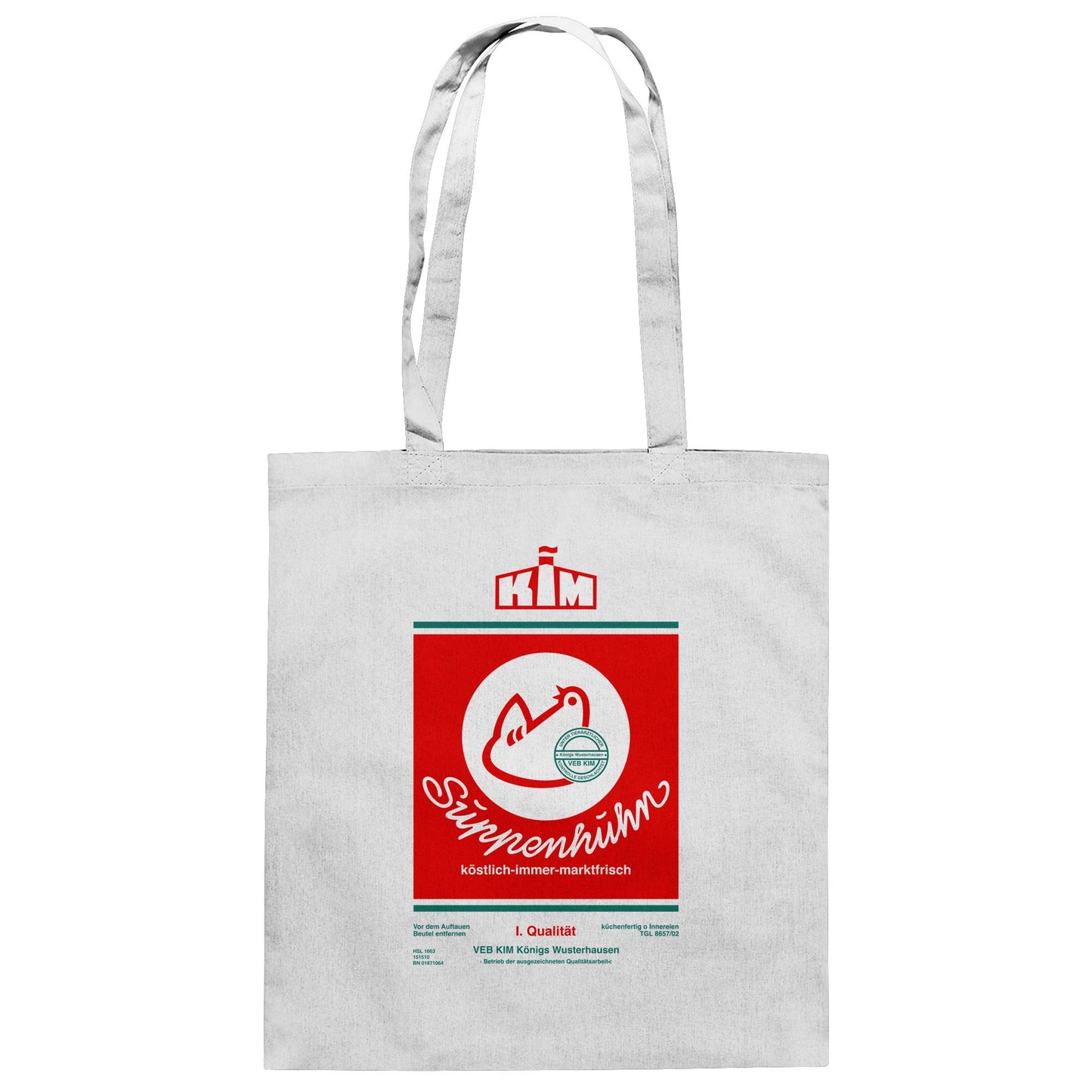 DDR Ostalgie Baumwolltasche • SUPPENHUHN - VEB KIM KÖNIGS WUSTERHAUSEN