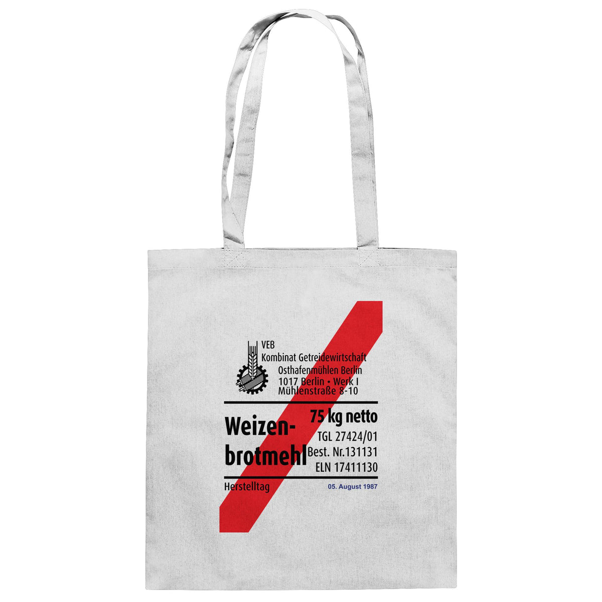 DDR Ostalgie Baumwolltasche • WEIZENMEHL - VEB KOMBINAT GETREIDEWIRTSCHAFT (ORIGINAL-VERPACKUNG)