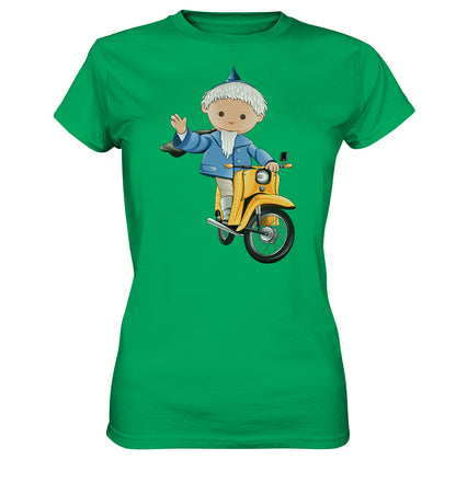 DDR Ostalgie Shirt Mädels • UNSER SANDMÄNNCHEN - AUF DER SCHWALBE - BLAU (PU-137, 1973)