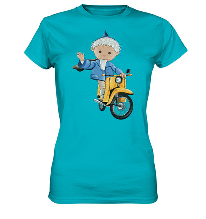 DDR Ostalgie Shirt Mädels • UNSER SANDMÄNNCHEN - AUF DER SCHWALBE - BLAU (PU-137, 1973)