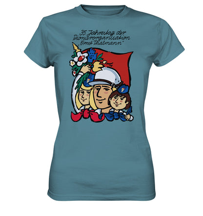 DDR Ostalgie Shirt Mädels • 35 JAHRE PIONIERORGANISATION ERNST THÄLMANN (ORIGINAL DDR-PLAKAT)