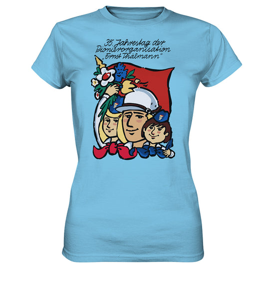 DDR Ostalgie Shirt Mädels • 35 JAHRE PIONIERORGANISATION ERNST THÄLMANN (ORIGINAL DDR-PLAKAT)