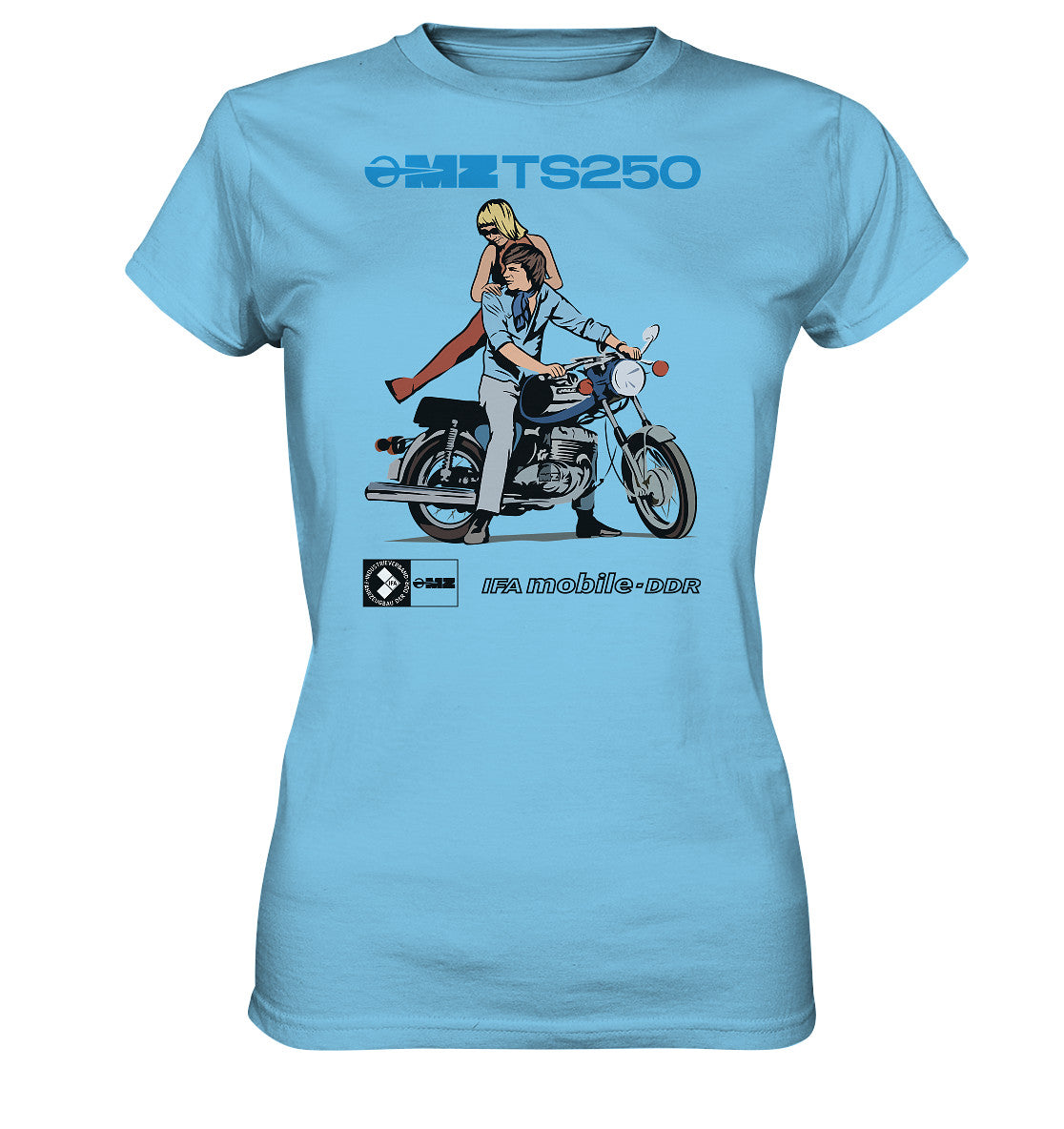 DDR Ostalgie Shirt Mädels • MZ TS 250 BLAU (ORIGINAL DDR-PLAKAT)