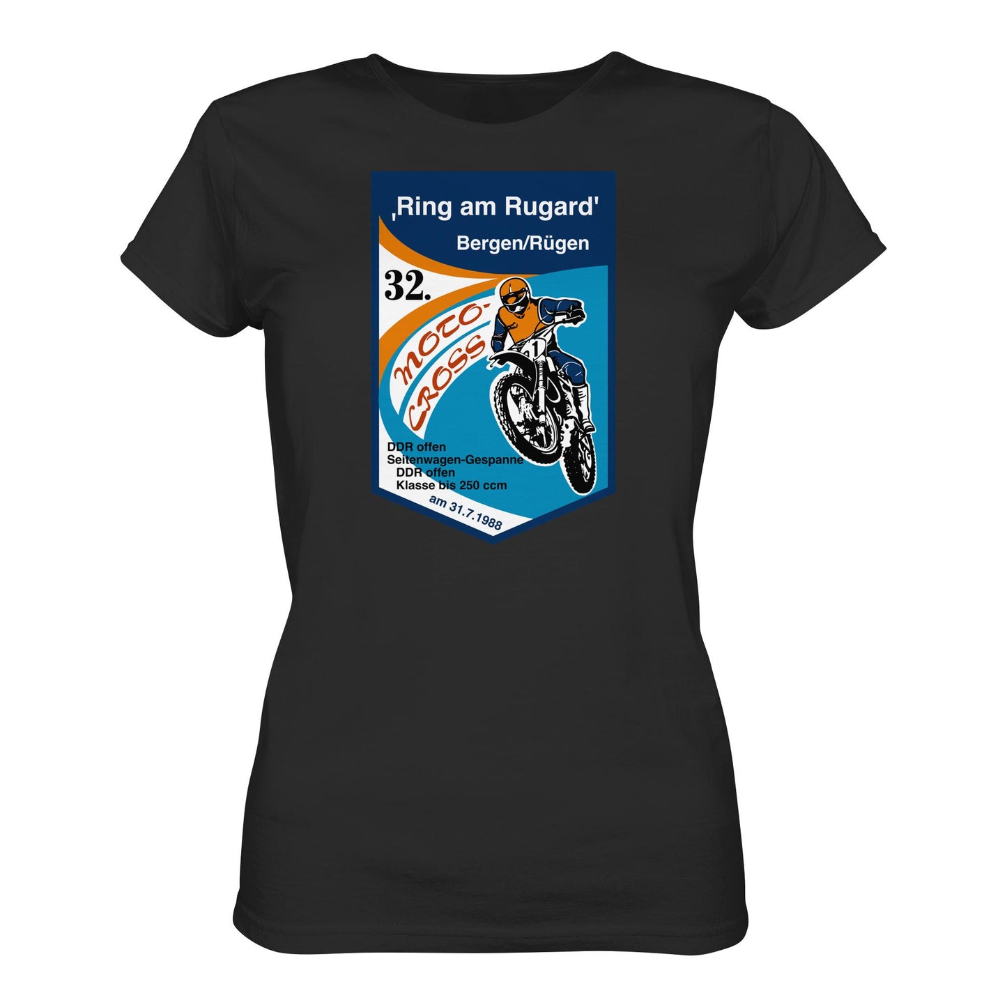 DDR Ostalgie Shirt Mädels • RING AM RUGARD, RÜGEN 32. MOTO-CROSS-RENNEN 1988 (ORIGINAL-WIMPEL)