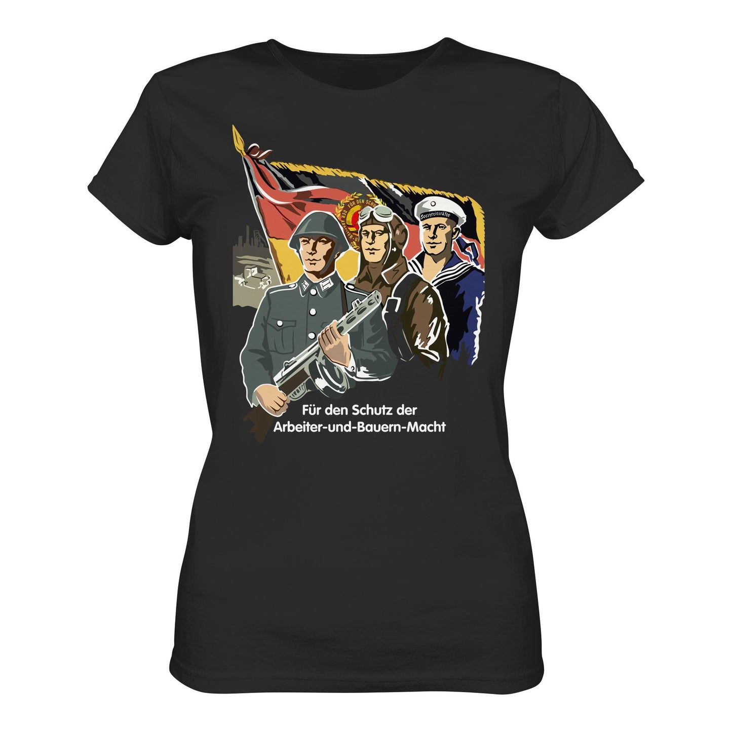 DDR Ostalgie Shirt Mädels • FÜR DEN SCHUTZ DER ARBEITER-UND-BAUERN-MACHT (NVA ORIGINAL-PLAKAT)