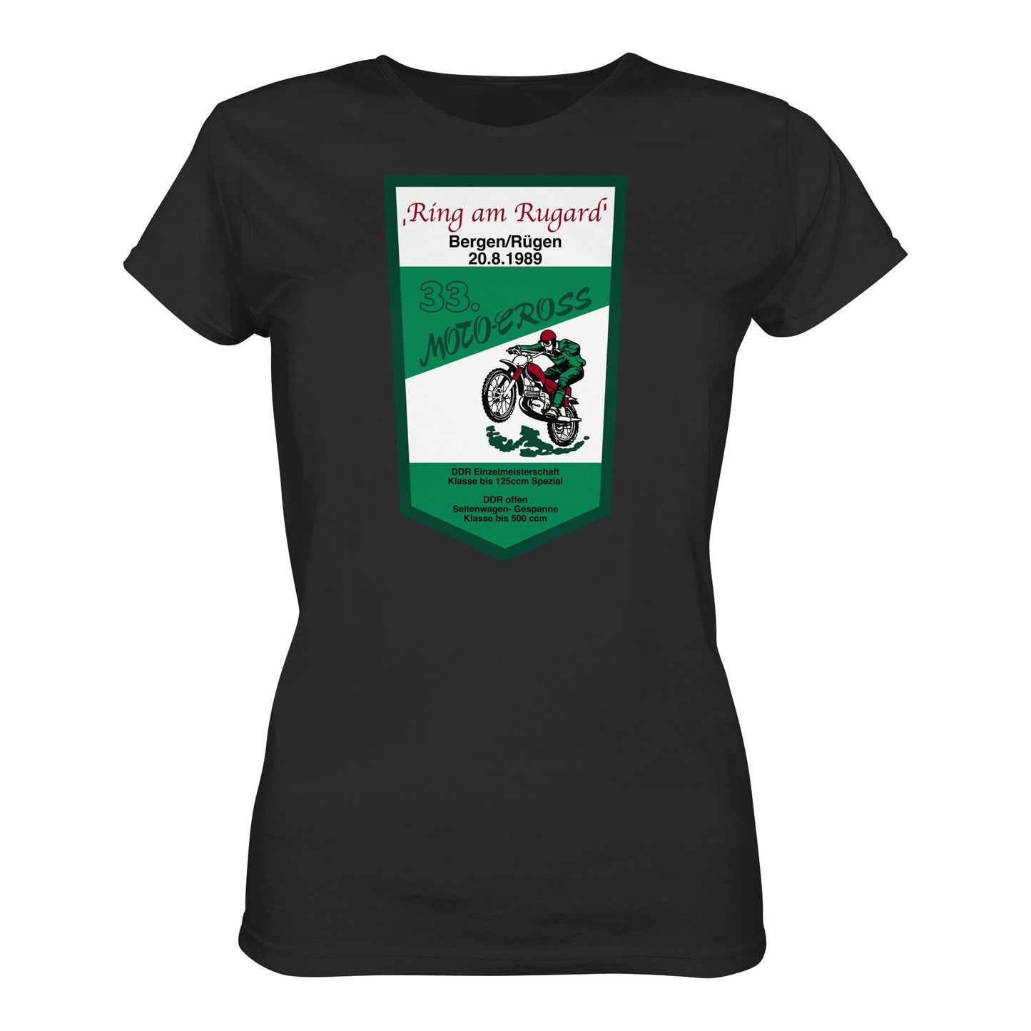 DDR Ostalgie Shirt Mädels • RING AM RUGARD, RÜGEN 33. MOTO-CROSS-RENNEN 1989 (ORIGINAL-WIMPEL)