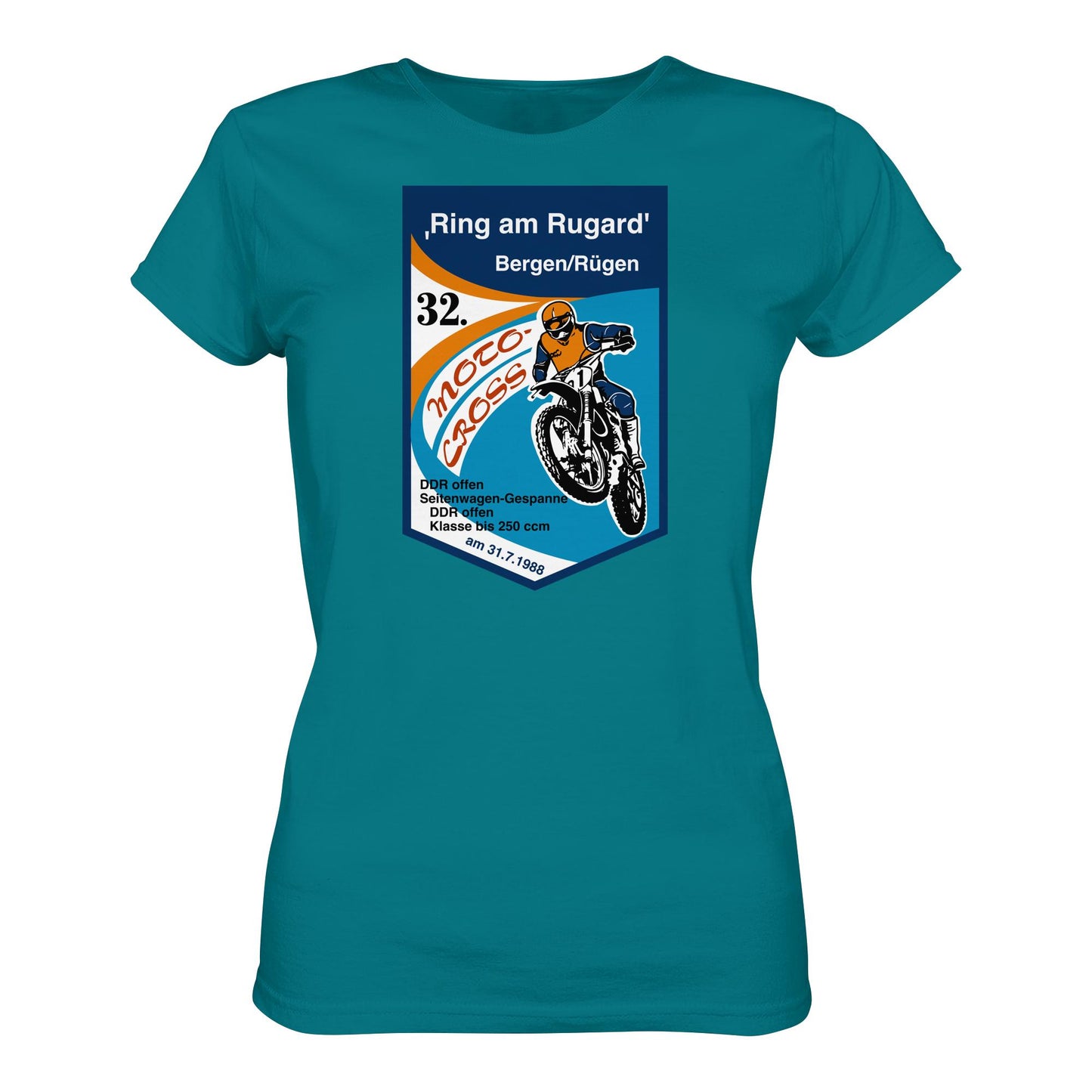 DDR Ostalgie Shirt Mädels • RING AM RUGARD, RÜGEN 32. MOTO-CROSS-RENNEN 1988 (ORIGINAL-WIMPEL)