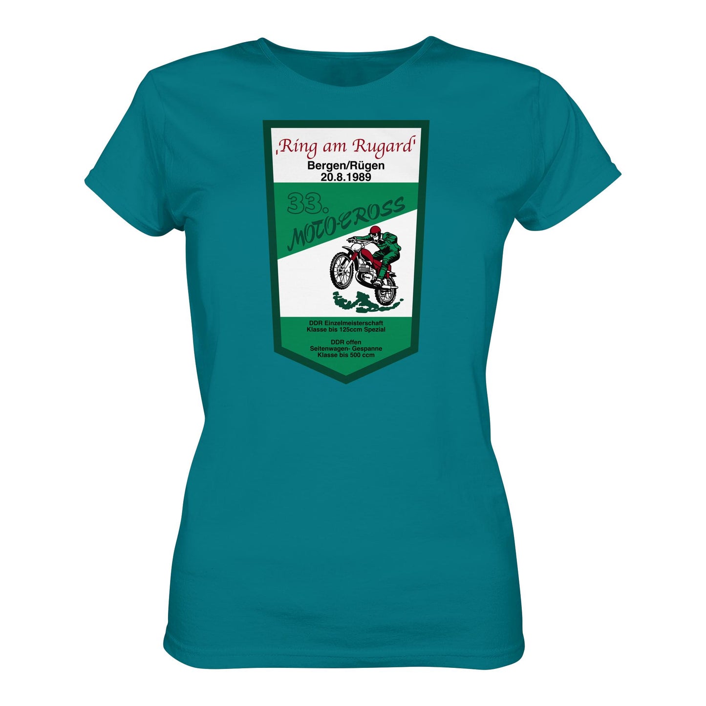 DDR Ostalgie Shirt Mädels • RING AM RUGARD, RÜGEN 33. MOTO-CROSS-RENNEN 1989 (ORIGINAL-WIMPEL)
