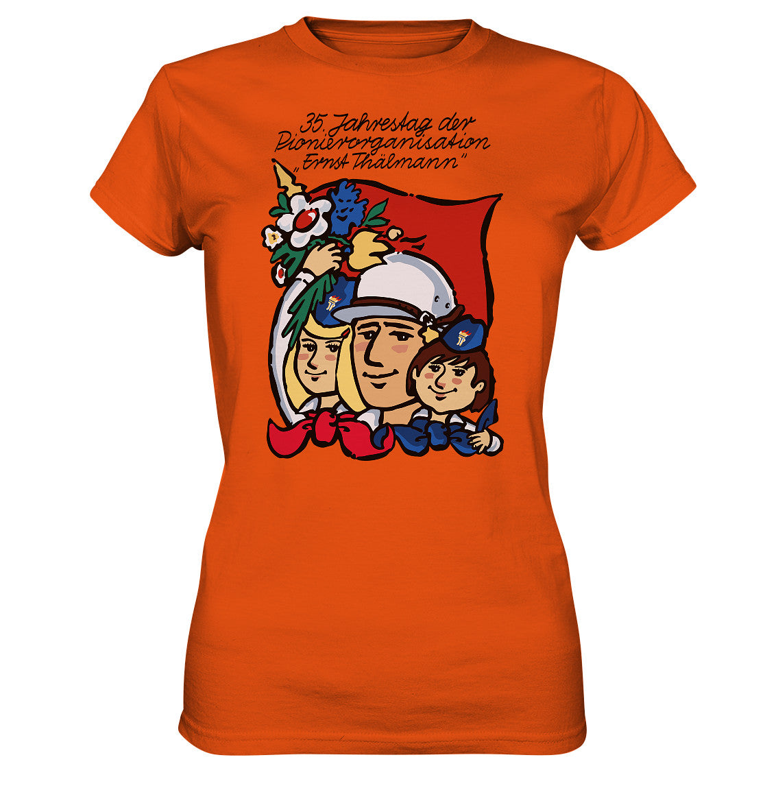 DDR Ostalgie Shirt Mädels • 35 JAHRE PIONIERORGANISATION ERNST THÄLMANN (ORIGINAL DDR-PLAKAT)