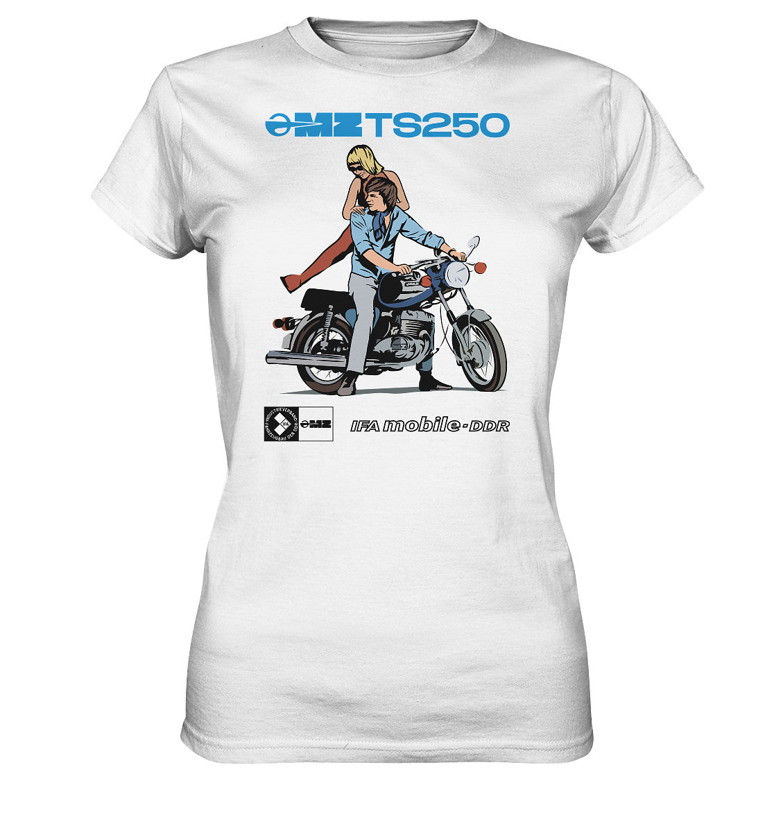 DDR Ostalgie Shirt Mädels • MZ TS 250 BLAU (ORIGINAL DDR-PLAKAT)
