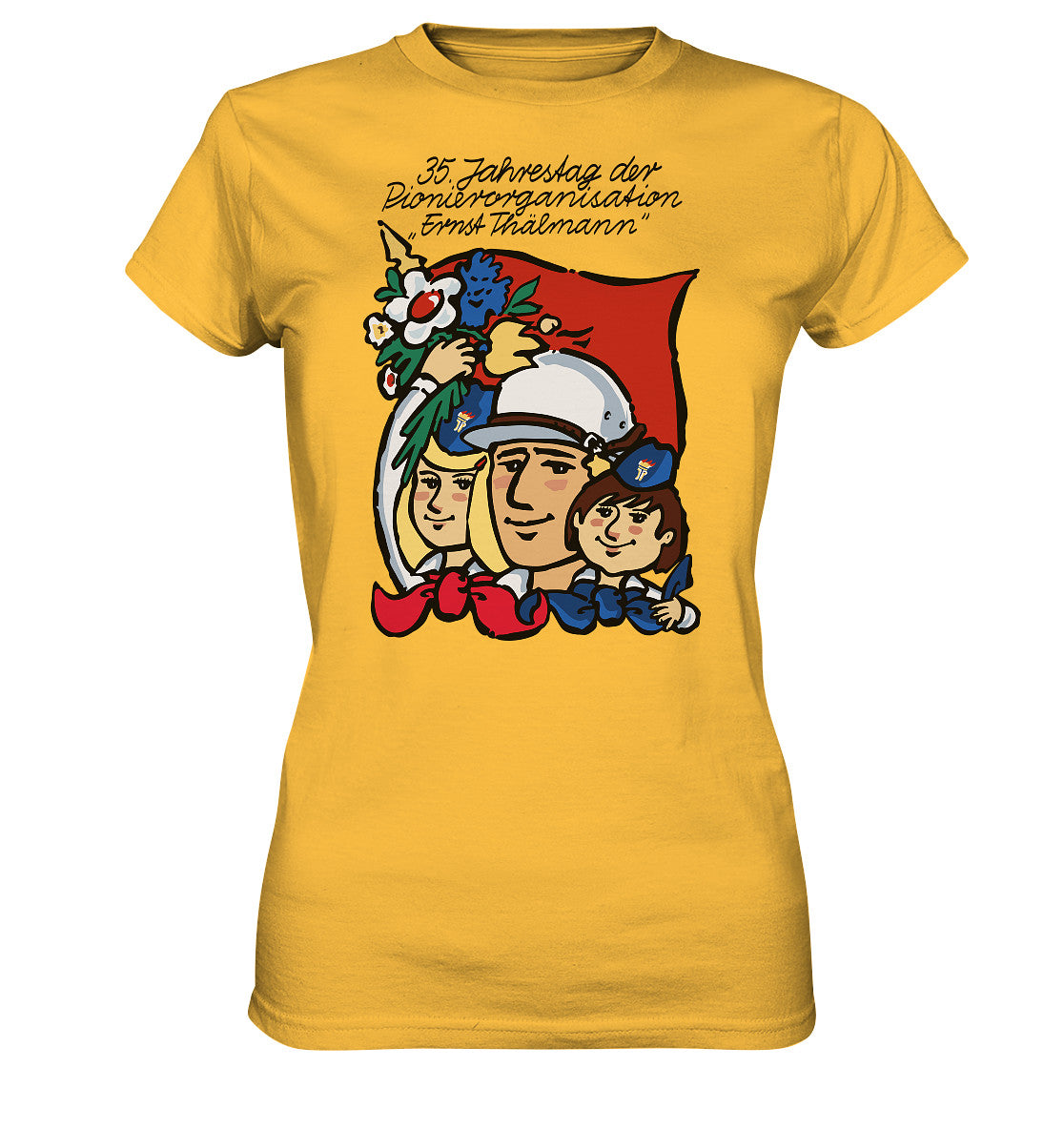 DDR Ostalgie Shirt Mädels • 35 JAHRE PIONIERORGANISATION ERNST THÄLMANN (ORIGINAL DDR-PLAKAT)