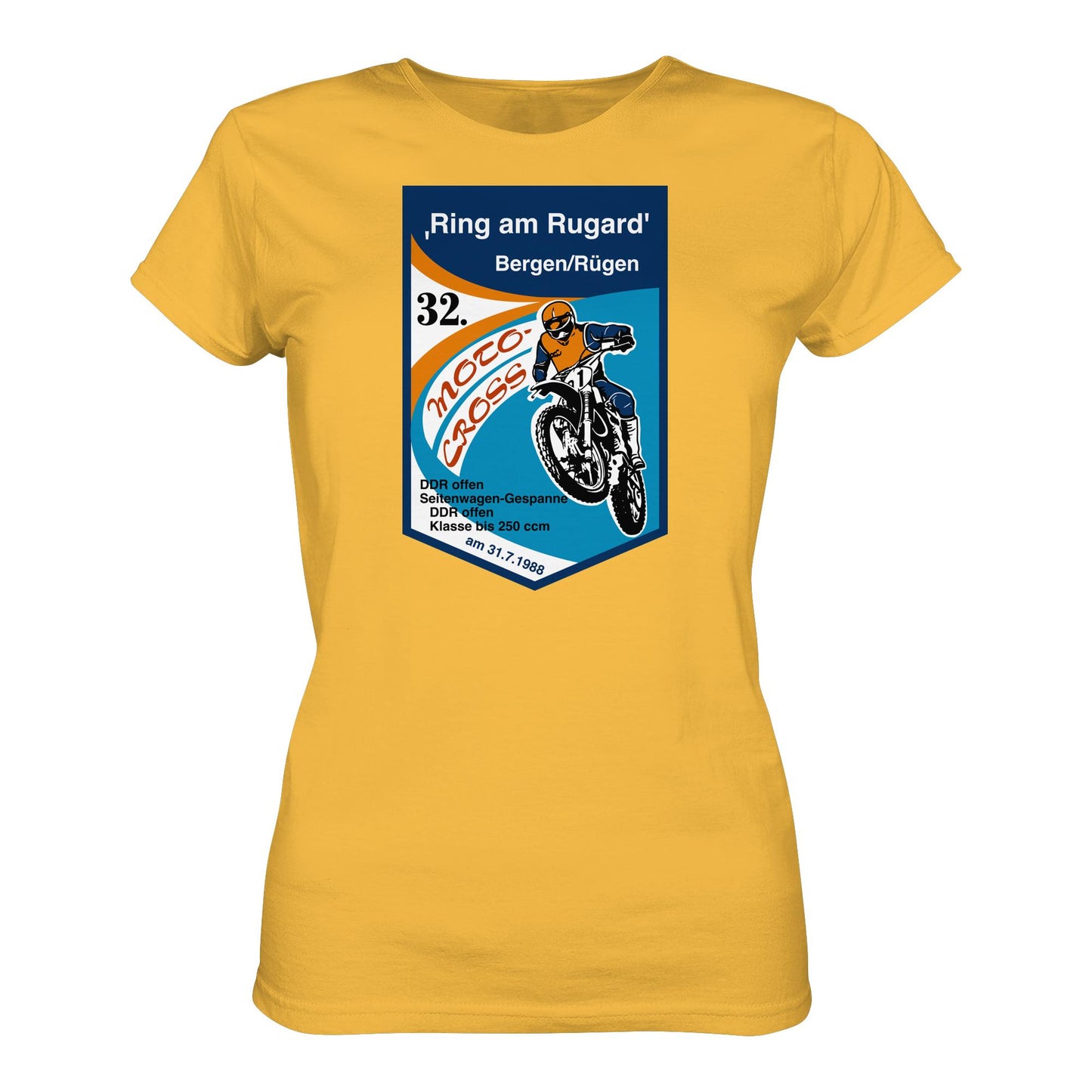 DDR Ostalgie Shirt Mädels • RING AM RUGARD, RÜGEN 32. MOTO-CROSS-RENNEN 1988 (ORIGINAL-WIMPEL)