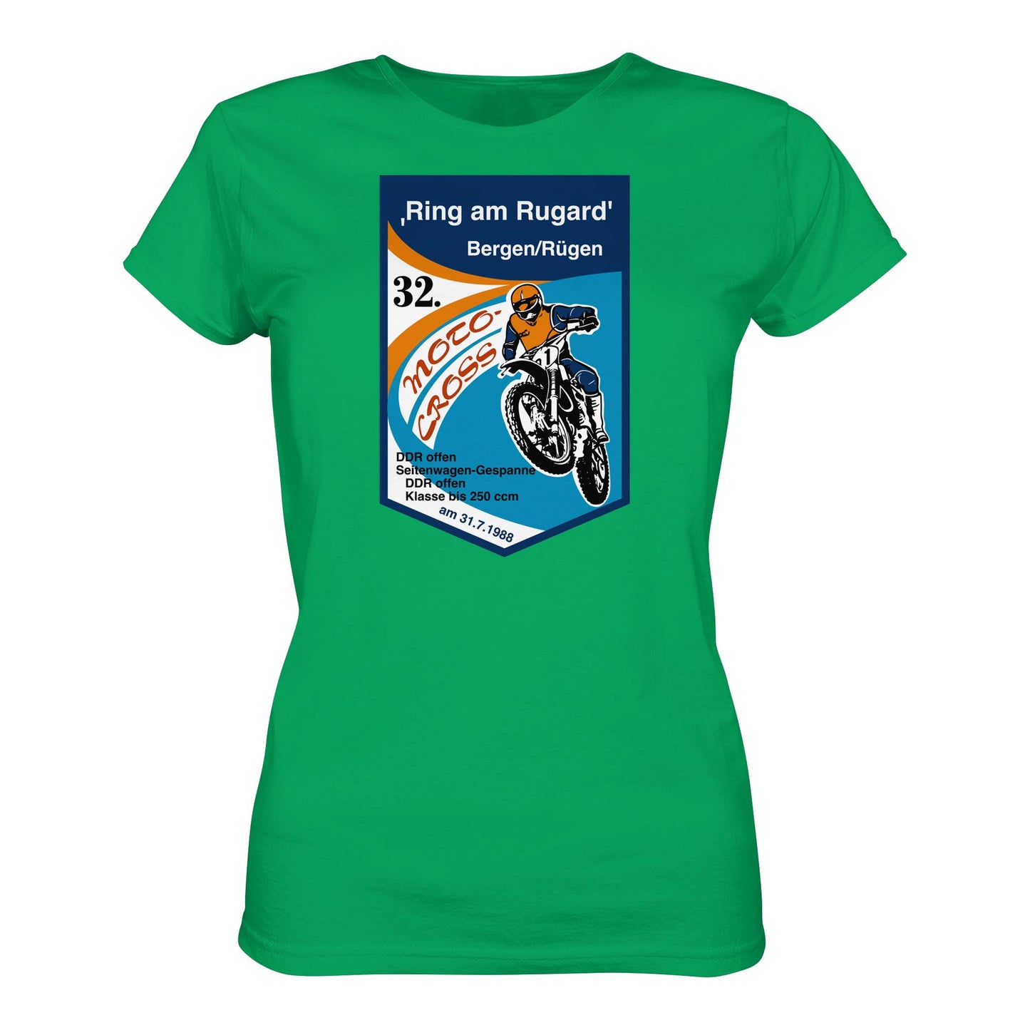 DDR Ostalgie Shirt Mädels • RING AM RUGARD, RÜGEN 32. MOTO-CROSS-RENNEN 1988 (ORIGINAL-WIMPEL)