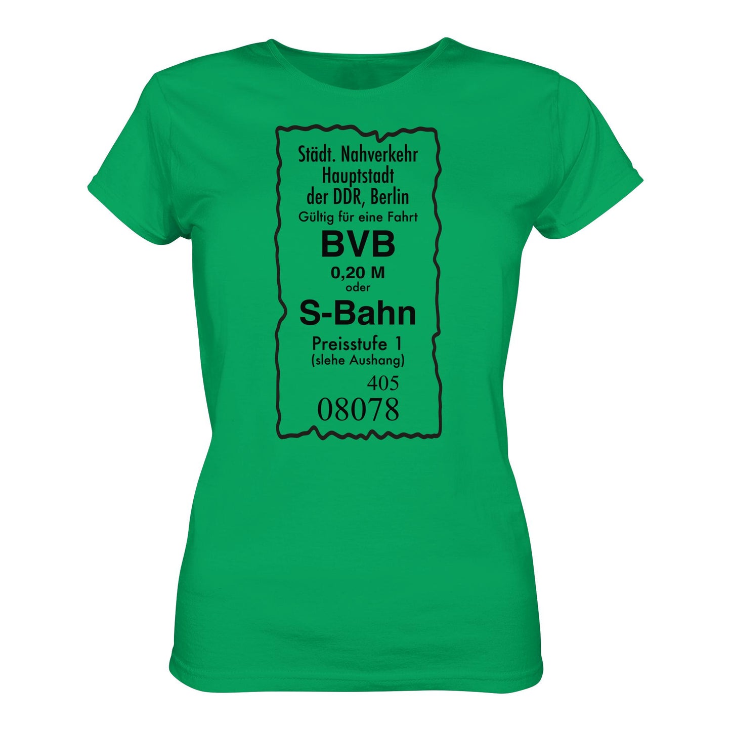 DDR Ostalgie Shirt Mädels • BVB BERLIN NAHVERKEHR, 20 PFENNIG (ORIGINAL FAHRSCHEIN 1989)