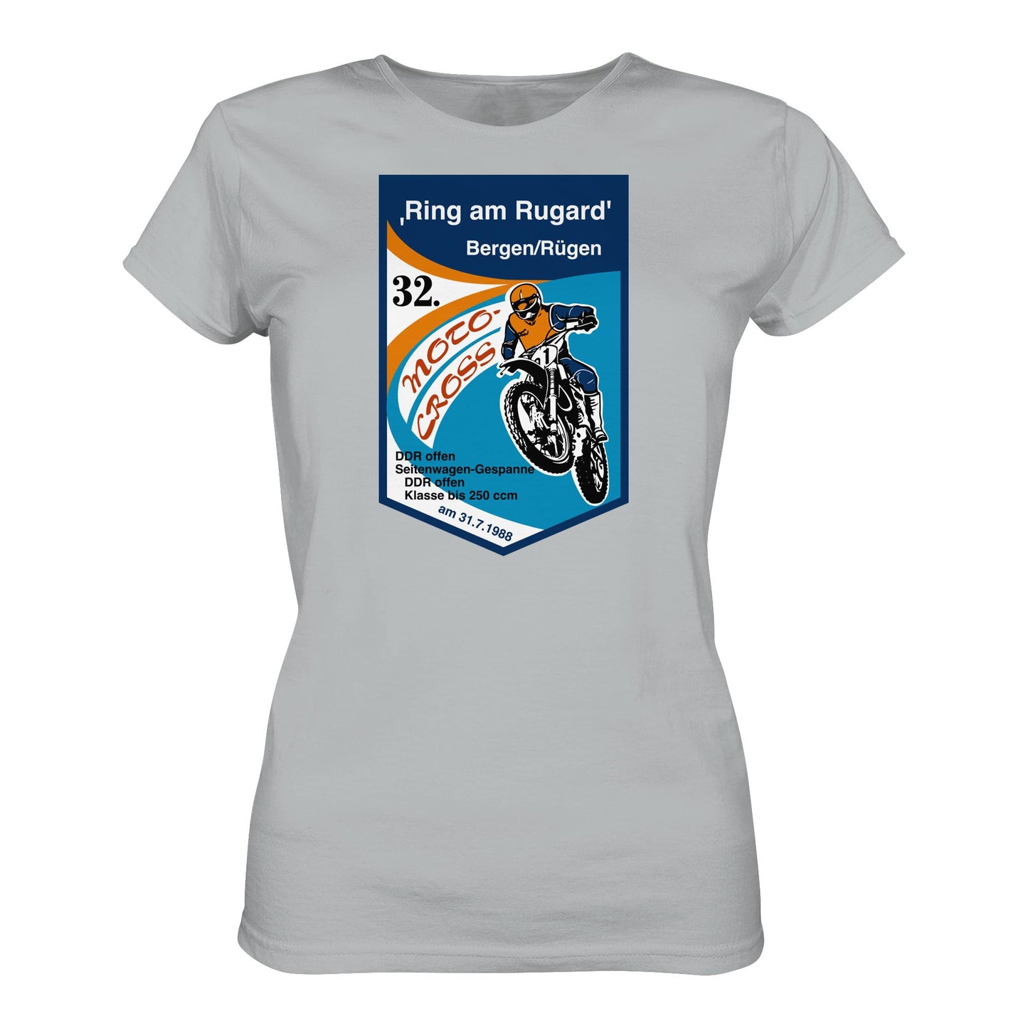 DDR Ostalgie Shirt Mädels • RING AM RUGARD, RÜGEN 32. MOTO-CROSS-RENNEN 1988 (ORIGINAL-WIMPEL)