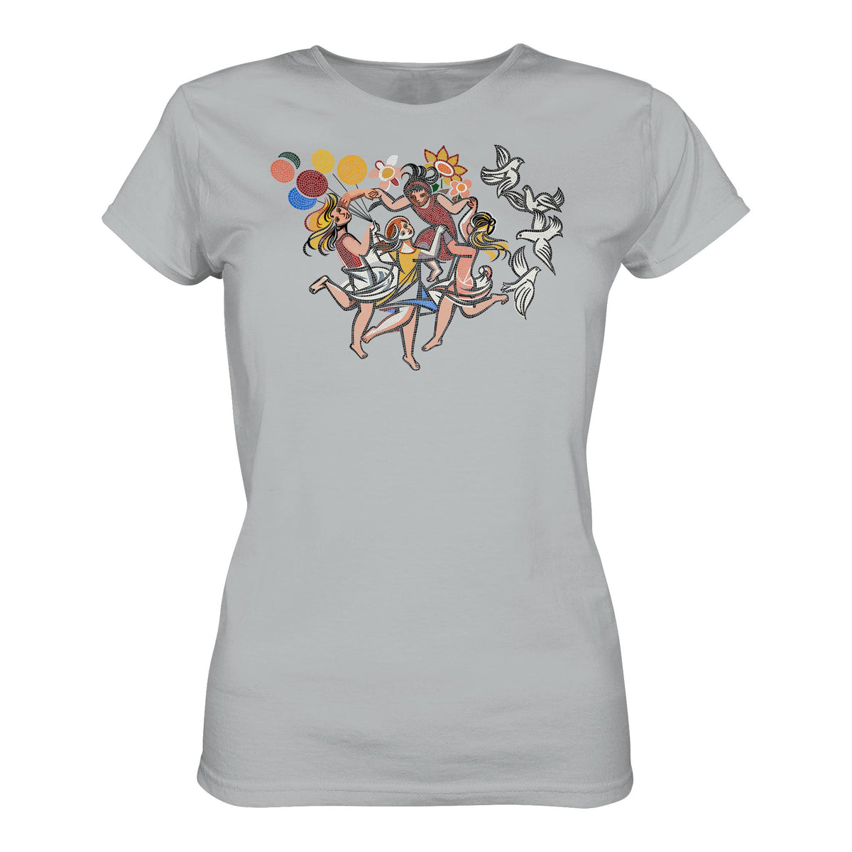 DDR Ostalgie Shirt Mädels • WALTER WOMACKA - TANZENDE MÄDCHEN MIT FRIEDENSTAUBEN (MOSAIK HAUS DES LEHRERS, 1964)