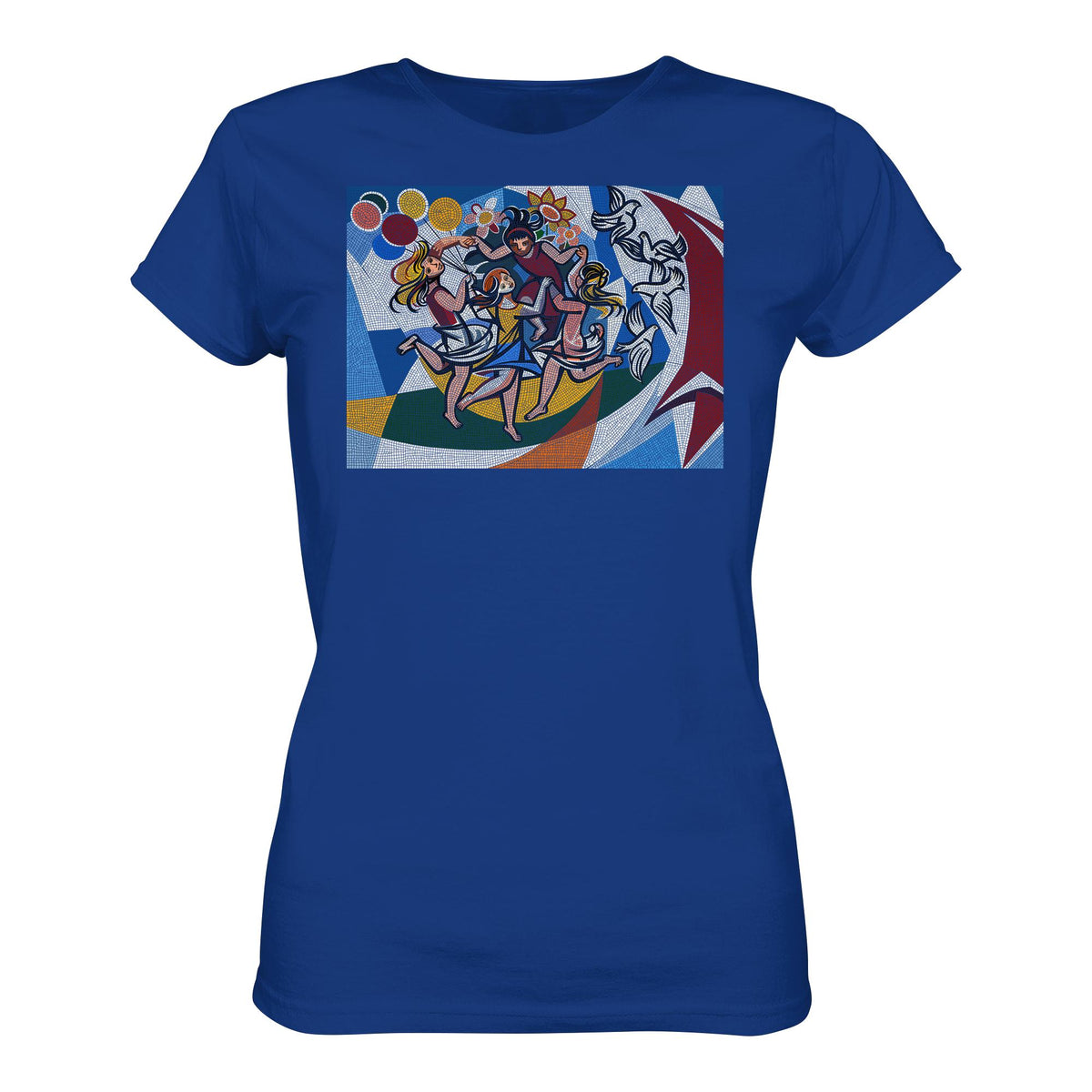DDR Ostalgie Shirt Mädels • WALTER WOMACKA - TANZENDE MÄDCHEN MIT FRIEDENSTAUBEN MIT MOSAIK-HINTERGRUND (HAUS DES LEHRERS, 1964)