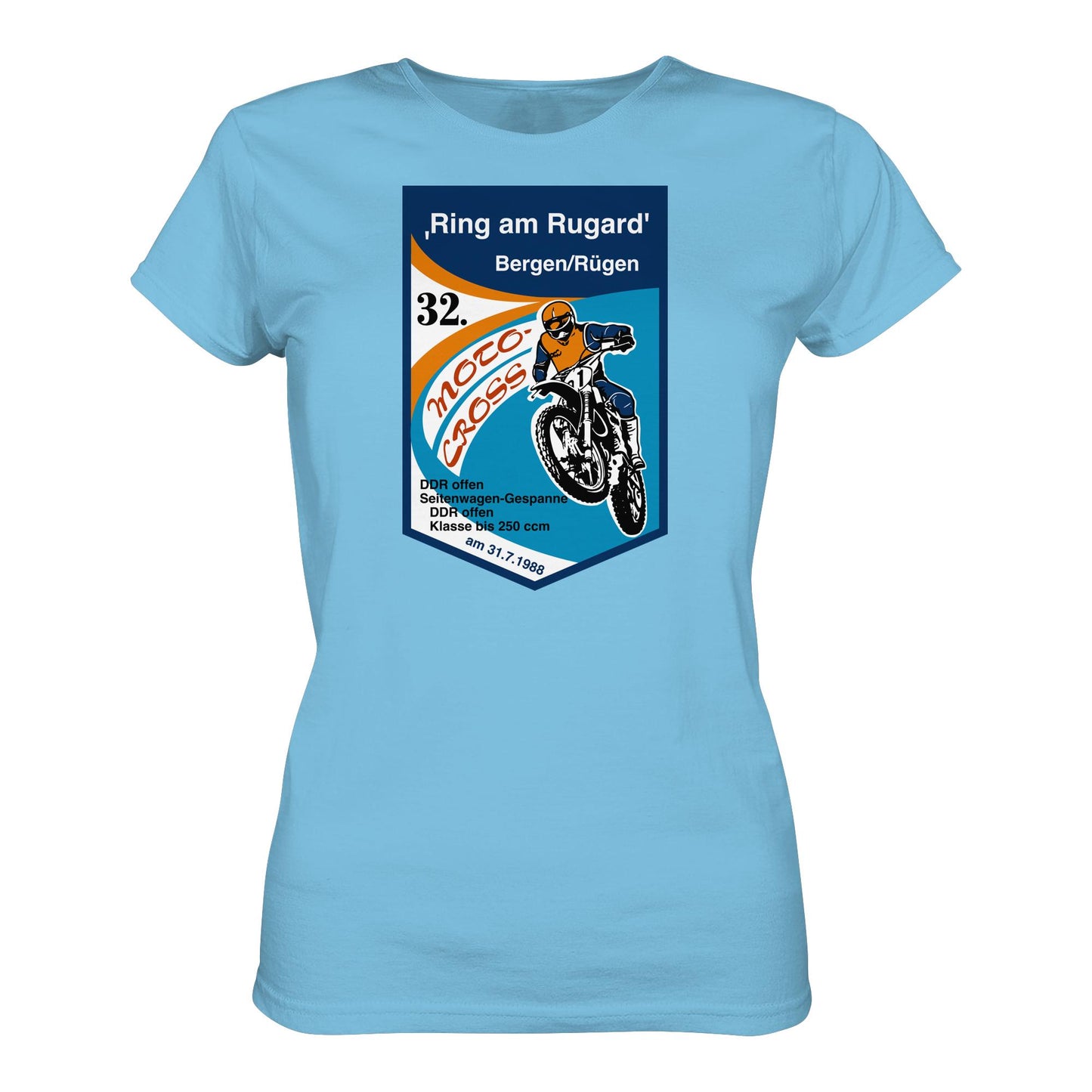 DDR Ostalgie Shirt Mädels • RING AM RUGARD, RÜGEN 32. MOTO-CROSS-RENNEN 1988 (ORIGINAL-WIMPEL)