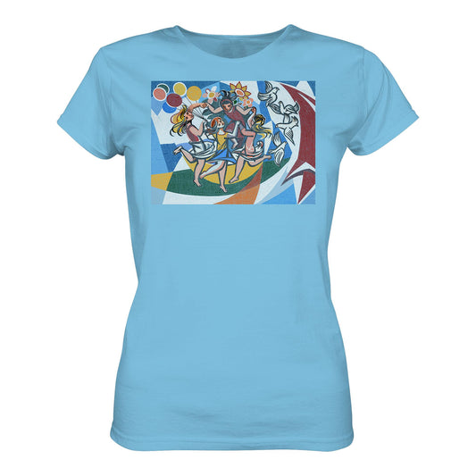 DDR Ostalgie Shirt Mädels • WALTER WOMACKA - TANZENDE MÄDCHEN MIT FRIEDENSTAUBEN MIT MOSAIK-HINTERGRUND (HAUS DES LEHRERS, 1964)