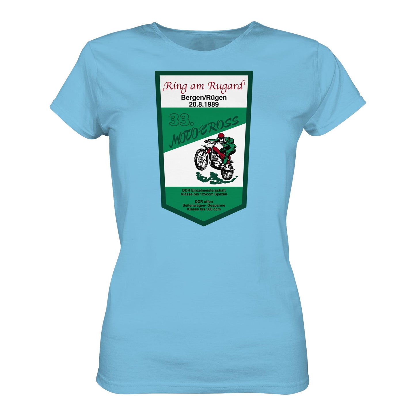 DDR Ostalgie Shirt Mädels • RING AM RUGARD, RÜGEN 33. MOTO-CROSS-RENNEN 1989 (ORIGINAL-WIMPEL)