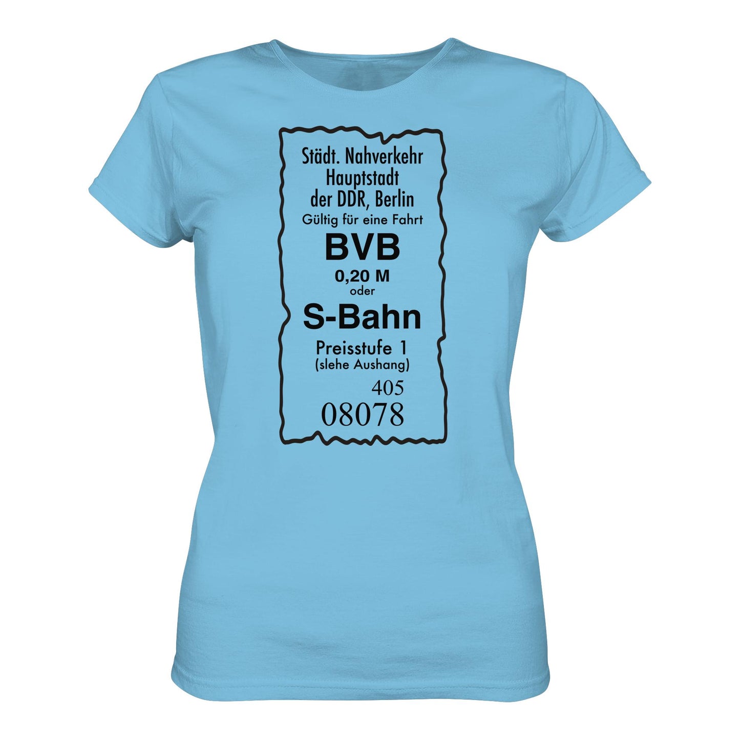 DDR Ostalgie Shirt Mädels • BVB BERLIN NAHVERKEHR, 20 PFENNIG (ORIGINAL FAHRSCHEIN 1989)