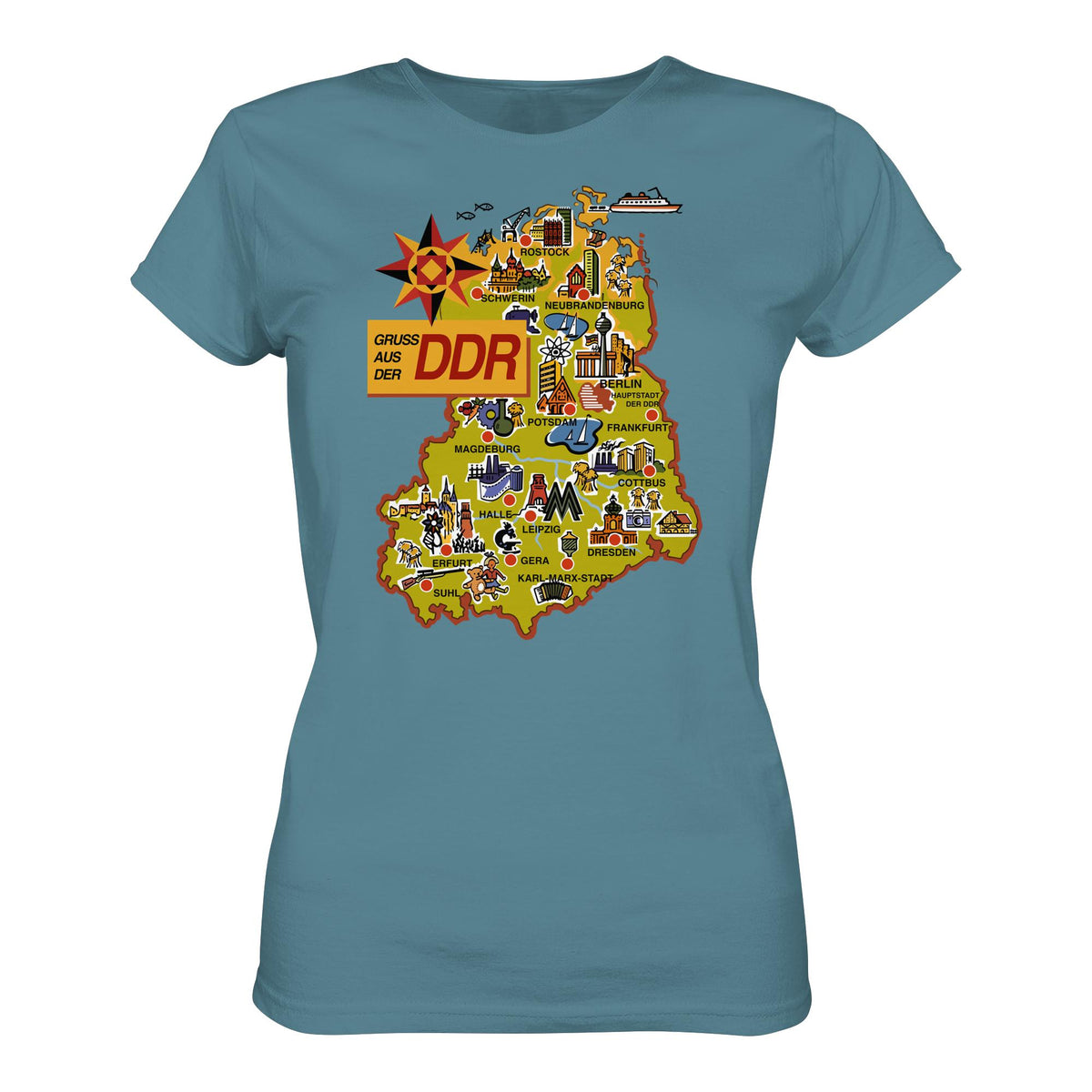 DDR Ostalgie Shirt Mädels • GRUSS AUS DER DDR (ORIGINAL POSTKARTE)